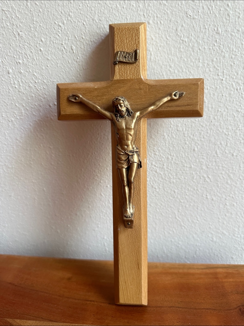 Wooden Wall Crucifix with Gold-tone Corpus